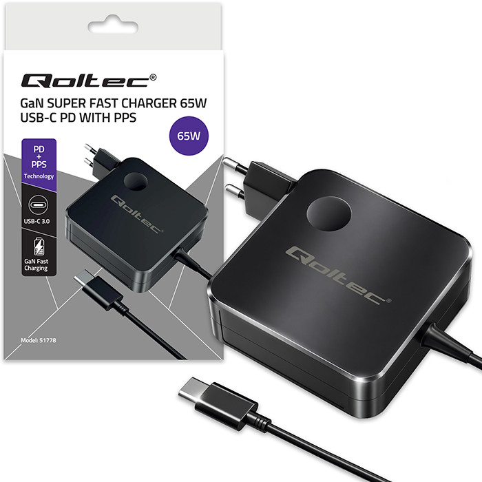 Qoltec ładowarka GaN 65W USB-C PD PPS