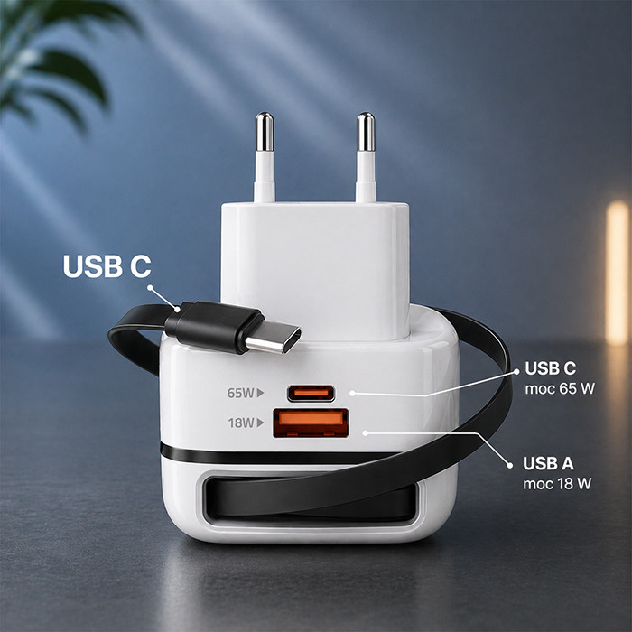 Qoltec Ładowarka GaN 65W USB-C PD/PPS