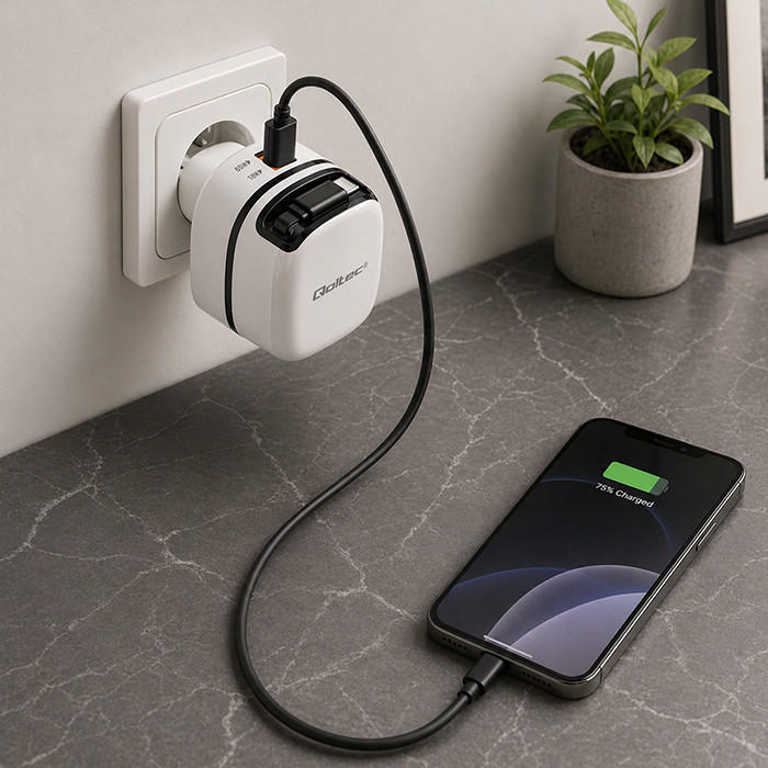 Qoltec Ładowarka GaN 65W USB-C PD/PPS