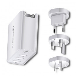 Qoltec Ładowarka sieciowa 45W GaN + 4 wymienne wtyczki  | 5-20V | 2.25-3A | USB typ C PD | Czarna