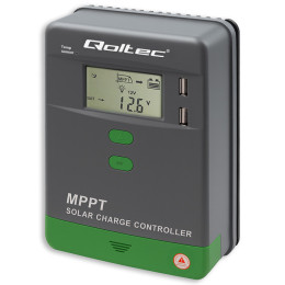 Qoltec Solarny regulator ładowania MPPT z czujnikiem temperatury 10A |12V / 24V | LCD | 2 x USB | GEL | LiFePO4