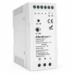 Qoltec Zasilacz na szynę DIN | 60W | 12V | 5A | Biały | Slim