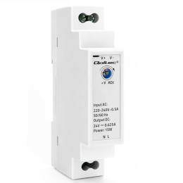 Qoltec Zasilacz na szynę DIN | 15W | 24V | 0.625A | Szary