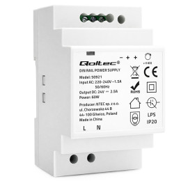 Qoltec Zasilacz na szynę DIN | 60W | 24V | 2.5A | Szary