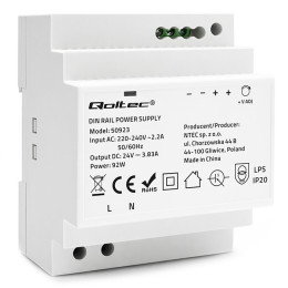 Qoltec Zasilacz na szynę DIN | 92W | 24V | 3.83A | Szary