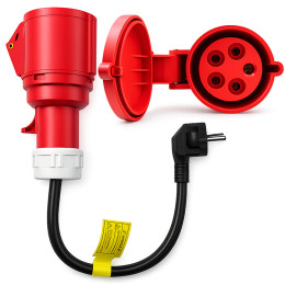 Qoltec Adapter siłowy do ładowarek EV | gniazdo CEE 16A 5P | Przejści&oacute;wka 400V na  SCHUKO 230V | max 16A | 3.5 kW 