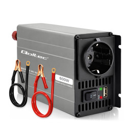 Qoltec Przetwornica napięcia MS Wave | 12V na 230V | 300/600W | USB | Kompatybilna z LiFePO4 GEL AGM 