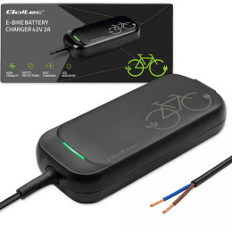 Qoltec Szybka Ładowarka do roweru hulajnogi skutera elektrycznego 36V | 42V | 2A | przew&oacute;d otwarty bez wtyczki | wodoodporna +kabel zasilający