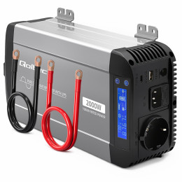 Qoltec Przetwornica napięcia Pure Sine Wave z UPS | 12V na 230V | 1000/2000W | LCD | USB | USB-C | Kompatybilna z LiFePO4 GEL AGM