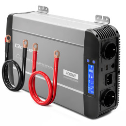 Qoltec Przetwornica napięcia Pure Sine Wave z UPS | 12V na 230V | 2000/4000W | LCD | USB | USB-C | Kompatybilna z LiFePO4 GEL AGM