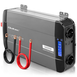 Qoltec Przetwornica napięcia Pure Sine Wave | 12V na 230V | 2500/5000W | LCD | USB | USB-C | Kompatybilna z LiFePO4 GEL AGM