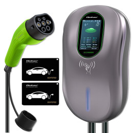 Qoltec Stacja ładowania EV Typ2 do samochodu elektrycznego i hybryd | 22kW | LCD | 2 Karty EV | 3 fazy | Wallbox | Hotel system | 5m