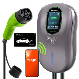Qoltec Stacja ładowania EV Typ2 do samochodu elektrycznego i hybryd | 22kW | Wi-fi| Smart life | LCD | RFID | 3 fazy | Wallbox | 5m