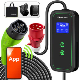 Qoltec Mobilna ładowarka do samochodu elektrycznego EV i hybryd z regulacją 2w1 Typ2 | 7kW | 230V | CEE 32A | Wi-fi| LCD | Przenośna | Wallbox | 5m