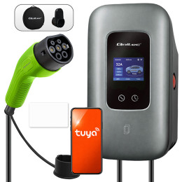 Qoltec Stacja ładowania EV Typ2 do samochodu elektrycznego i hybryd |  3 fazy | 22kW | 32A | Wi-fi | LCD | RFID | Smart life | TUYA | Wallbox | 5m