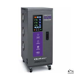Qoltec Tr&oacute;jfazowy stabilizator napięcia AVR MULTIPROTECTION | 10kVA | Dokładność &plusmn; 3% | Serwomotor 3F | LCD