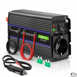 Qoltec Przetwornica napięcia Monolith 600 MS Wave | 12V na 230V | 300/600W | USB