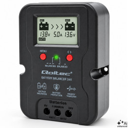 Qoltec Balanser napięcia 24V do akumulator&oacute;w 2 x 12V | 5A | AGM GEL LiFePO4 | LCD 