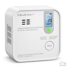 Qoltec Certyfikowany bezprzewodowy Czujnik tlenku węgla (czadu) z baterią | detektor CO | żywotność sensora 10 lat | alarm 85dB | LED