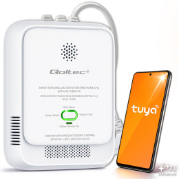 Qoltec Certyfikowany Czujnik wycieku gazu ziemnego | detektor CH4 | NG | Tuya | Wi-Fi | alarm 85dB | LED 