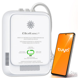 Qoltec Certyfikowany Czujnik 2w1 wycieku gazu ziemnego i tlenku węgla (czadu) | detektor CH4 | CO | NG | Tuya | Wi-Fi | alarm 85dB | LED