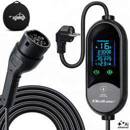 Qoltec Mobilna ładowarka do samochodu elektrycznego EV i hybryd z regulacją 2w1 Typ2 | 3.5kW | 230V | SCHUKO 16A | LED |  5m 