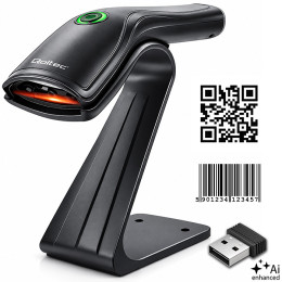 Qoltec Precyzyjny bezprzewodowy  skaner czytnik kod&oacute;w kreskowych 1D 2D + stojak na skaner | QR | EAN |  BT | USB 