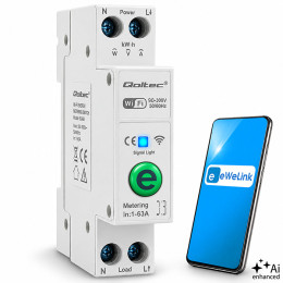 Qoltec Przekaźnik 63A na szynę DIN z licznikiem energii elektrycznej | Timer | Wi-Fi | Dioda LED | eWeLink od Sonoff |