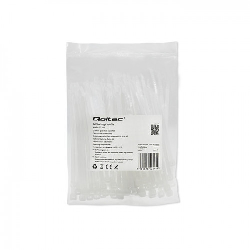 Qoltec Opaski zaciskowe Trytki kablowe | 3.6*100mm | 100 szt. | Nylon66 | UV | Białe