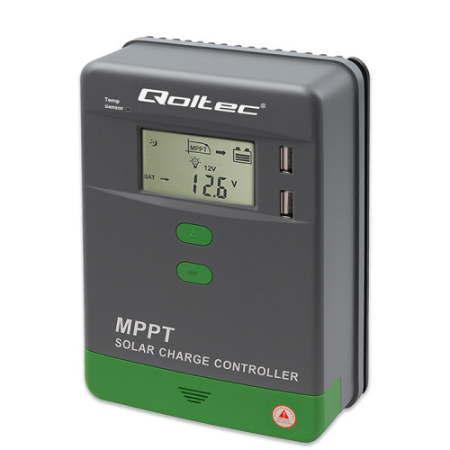 Qoltec Solarny regulator ładowania MPPT z czujnikiem temperatury 40A |12V / 24V | LCD | 2 x USB | Bluetooth | APP | GEL | LiFePO4