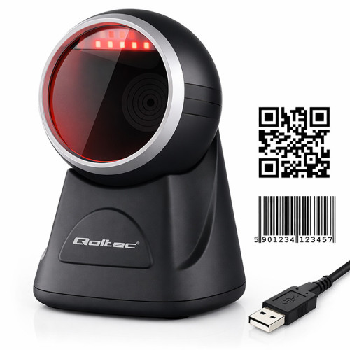 Qoltec Stacjonarny skaner czytnik kod&oacute;w kreskowych  1D 2D | QR | EAN | USB | Precyzyjny