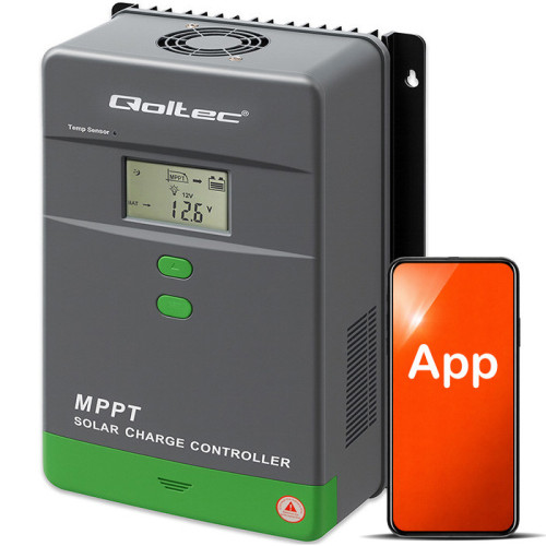 Qoltec Solarny regulator ładowania MPPT z czujnikiem temperatury 80A |12V / 24V / 36V / 48V | LCD | Bluetooth | APP | GEL | LiFePO4