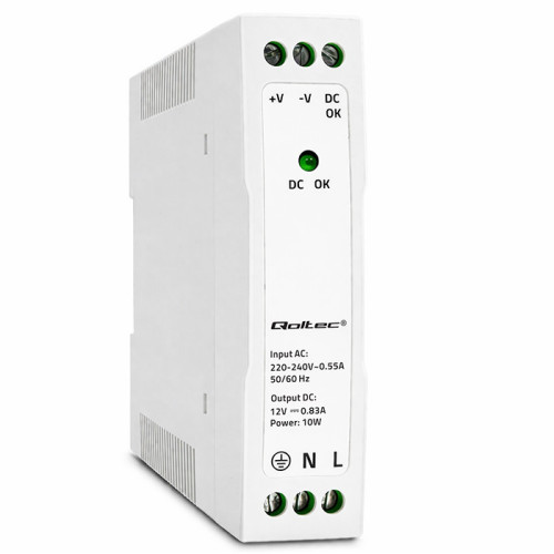 Qoltec Zasilacz na szynę DIN | 10W | 12V | 0.83A | Biały | Slim