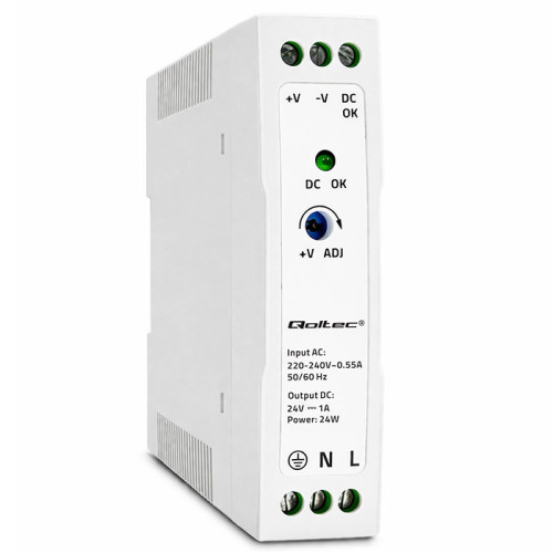 Qoltec Zasilacz na szynę DIN | 24W | 24V | 1A | Biały | Slim