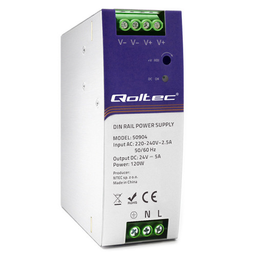 Qoltec Przemysłowy zasilacz na szynę DIN | 120W | 24V | 5A