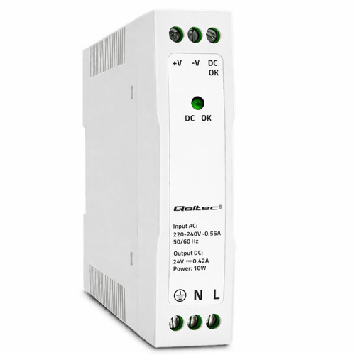 Qoltec Zasilacz na szynę DIN | 10W | 24V | 0.42A | Biały| Slim