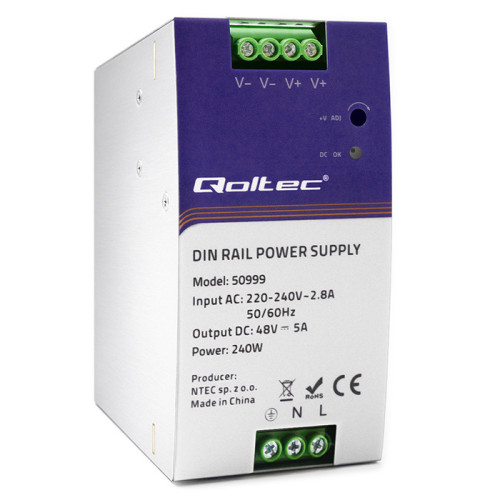 Qoltec Przemysłowy zasilacz na szynę DIN | 240W | 48V | 5A
