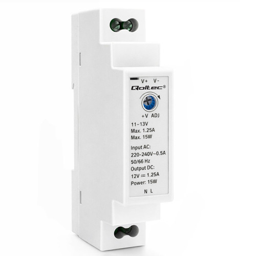 Qoltec Zasilacz na szynę DIN | 15W | 12V | 1.25A | Szary