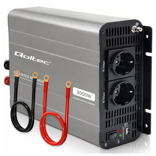 Qoltec Przetwornica napięcia MS Wave | 12V na 230V | 1500/3000W | USB | Kompatybilna z LiFePO4 GEL AGM