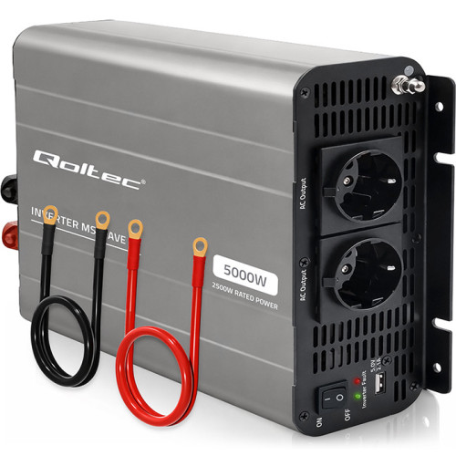Qoltec Przetwornica napięcia MS Wave | 12V na 230V | 2500/5000W | USB | Kompatybilna z LiFePO4 GEL AGM