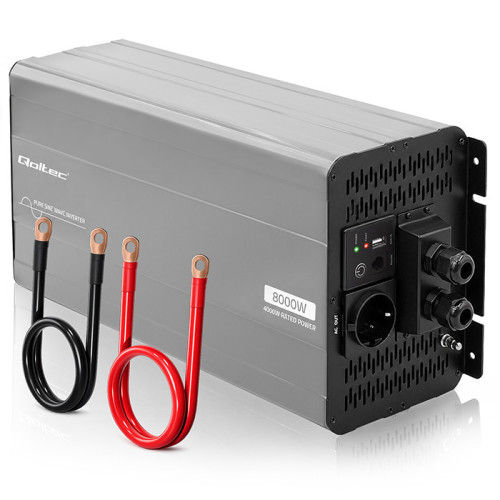 Qoltec Przetwornica napięcia Pure Sine Wave | 12V na 230V | 4000/8000W | USB | Kompatybilna z LiFePO4 GEL AGM