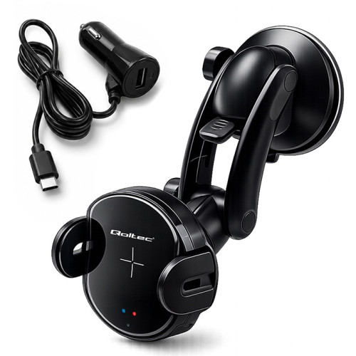 Qoltec  Qoltec Ineligentny uchwyt samochodowy z funkcją iR i ładowaniem indukcyjnym Qi 15W | QC 3.0 |USB-C