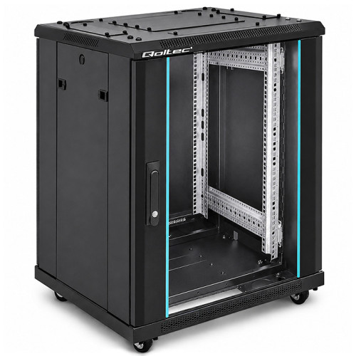 Qoltec Szafa RACK 19" | 15U | 600 x 855 x 600 | Hartowane drzwi | Stojąca | N&oacute;żki + K&oacute;łka | Stalowa obudowa | Zamek
