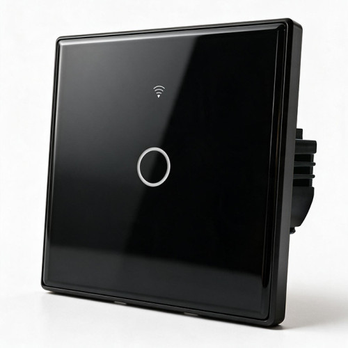 Qoltec Inteligentny dotykowy 1-kanałowy przełącznik ścienny Wi-Fi z funkcją sterowania głosem | Tuya | Smart life | Hartowane szkło | Czarny