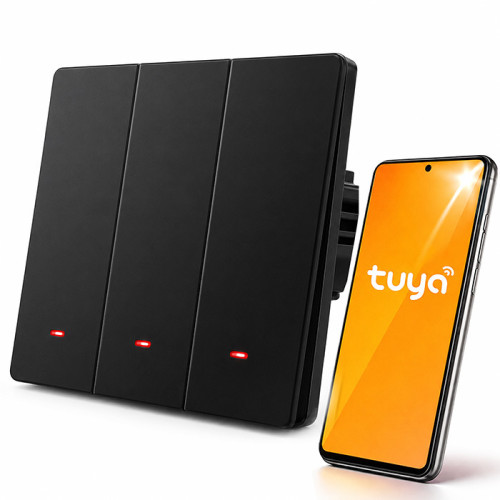 Qoltec Inteligentny 3-kanałowy włącznik wyłącznik światła | Wi-Fi | Timer | Tuya | Smart life | Czarny