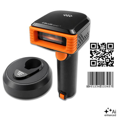 Qoltec Bezprzewodowy skaner czytnik kod&oacute;w kreskowych 1D 2D | QR | EAN | 2.4G | + stacja dokująca