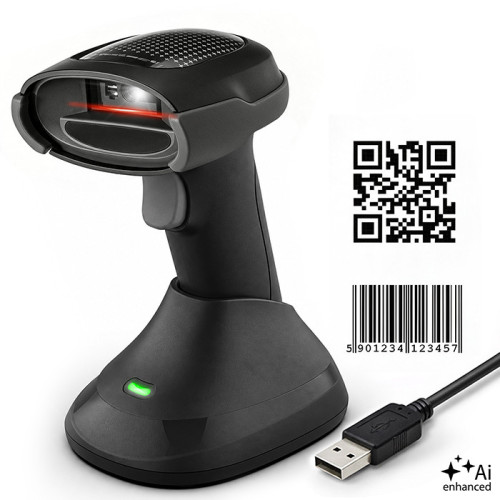 Qoltec Precyzyjny bezprzewodowy skaner czytnik kod&oacute;w kreskowych 1D 2D + stacja ładowania | QR | EAN |  BT | USB 