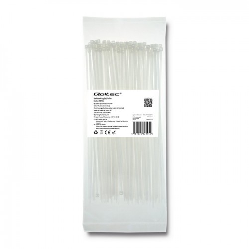 Qoltec Opaski zaciskowe Trytki kablowe | 2.5*200mm | 100 szt. | Nylon66 | UV | Białe