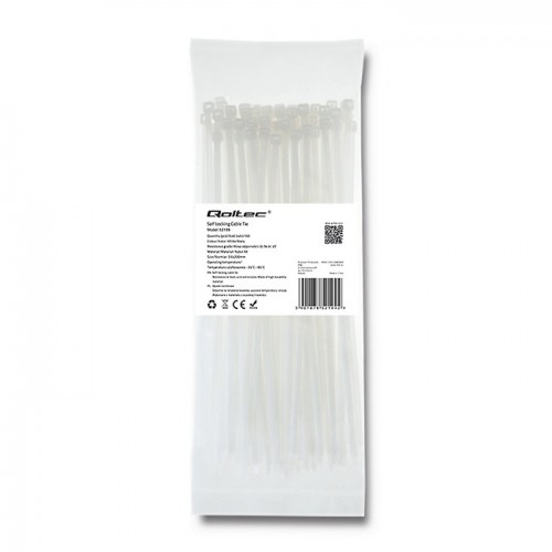 Qoltec Opaski zaciskowe Trytki kablowe | 3.6*200mm | 100 szt. | Nylon66 | UV | Białe